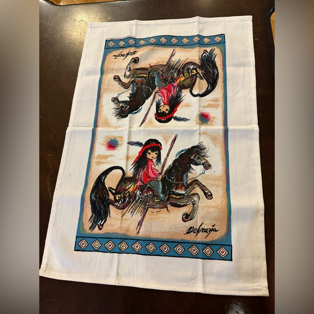 DeGrazia Artistic Kitchen Towel with Horse and Rider Design